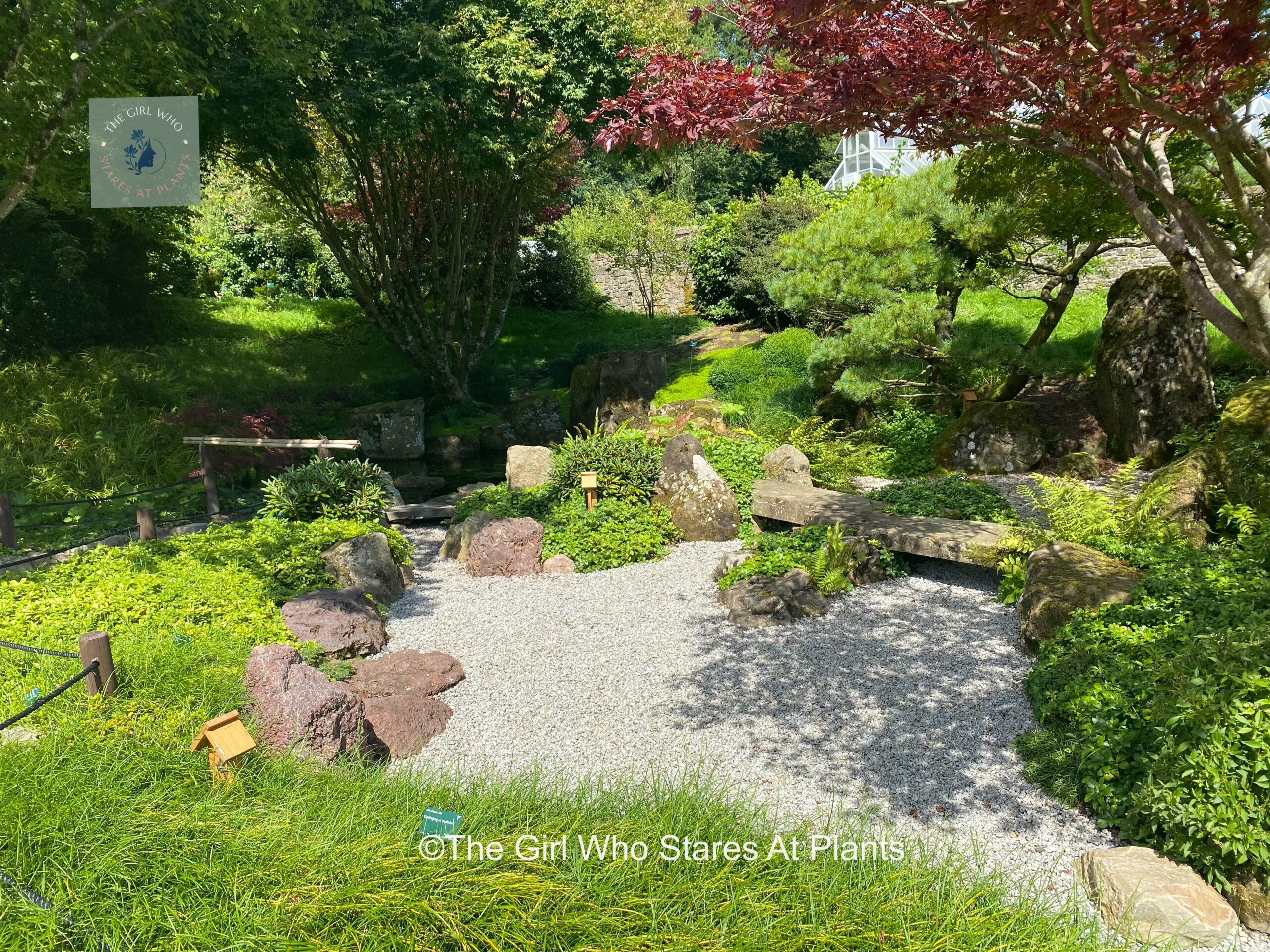 Japanese garden with small stones set to look like water