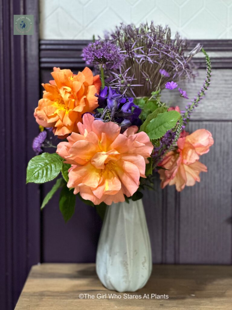 Bunch of flowers with roses and alliums