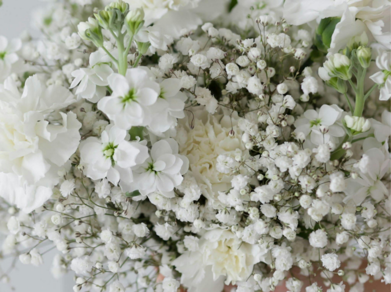White wedding bouquet with gypsophila